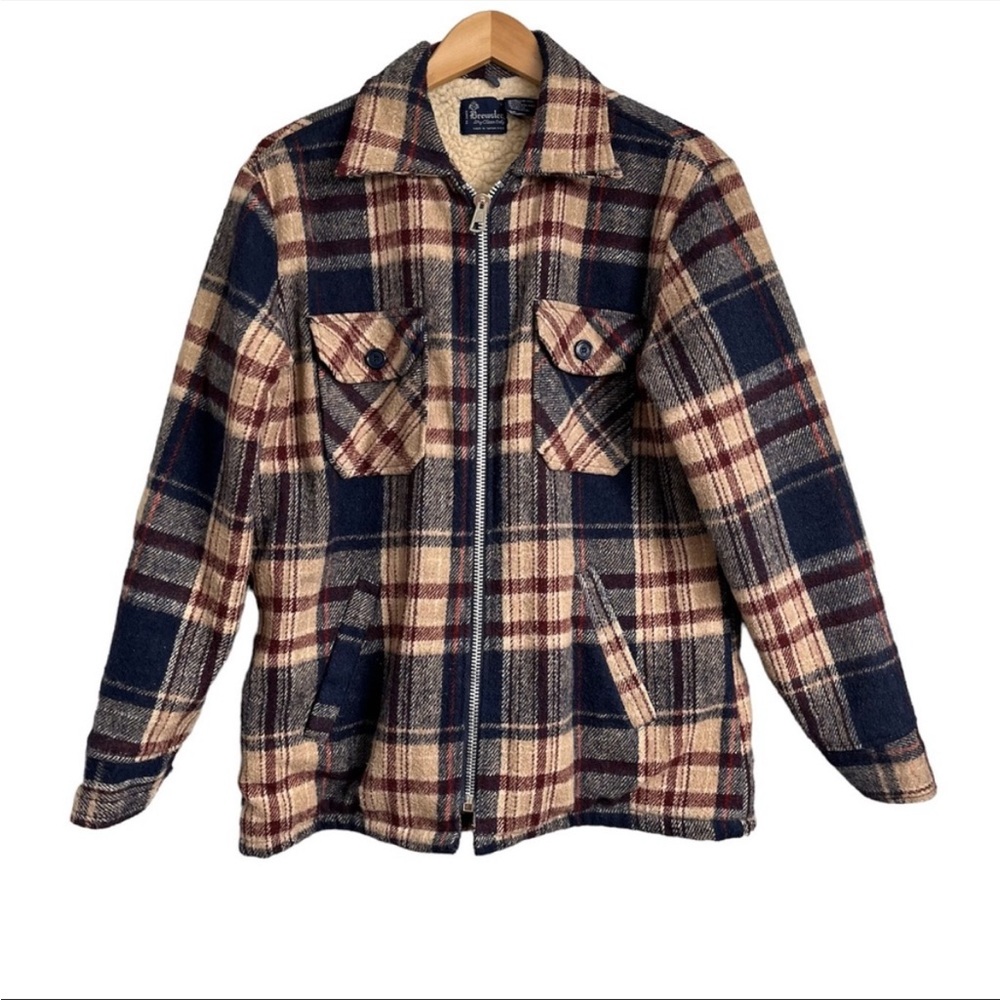 Brewster Vintage Mackinaw Wool Jacket Plaid Flannel Shearling Lined Shacket